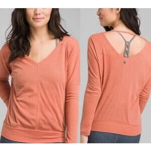 Prana Orona Dolman Sleeve Top Womens Medium Ribbed V-Neck Toasted Terracotta